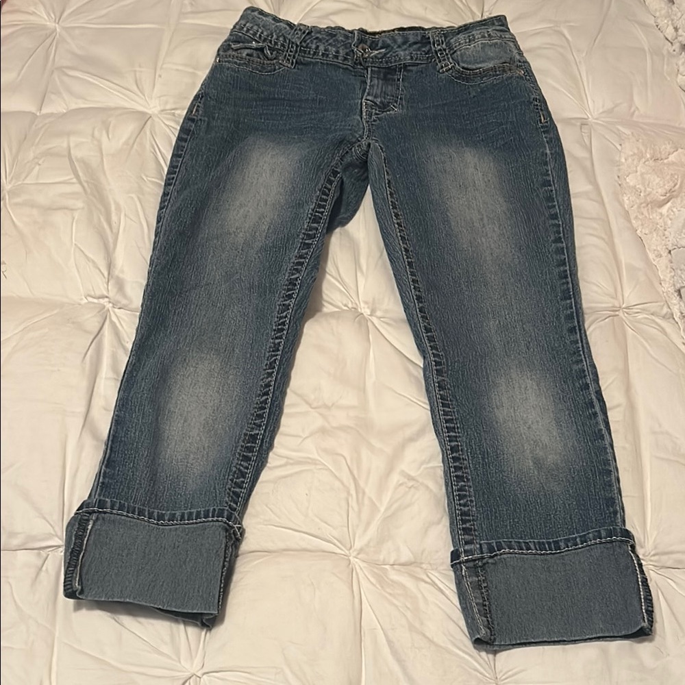 Angels Blue Cropped Jeans with Whiskering